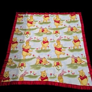 Vintage Disney Winnie the Pooh and Piglet  Satin Trim Blanket